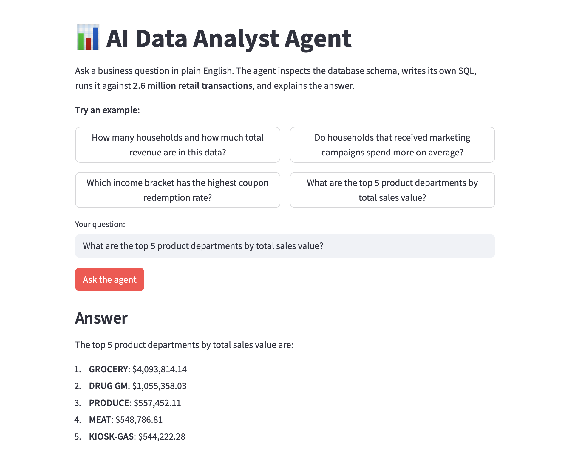 AI Data Analyst Agent dashboard